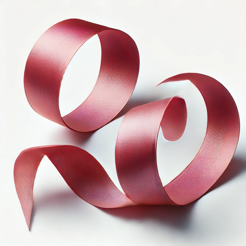 Rose-colored awareness ribbon curling across an ivory background